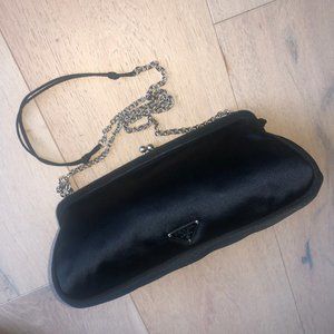 Prada Shoulder Bag - Satin Suede with Mini Flowers, Black Leather